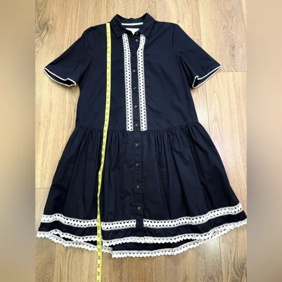 Kate Spade Broome Street Black Cotton Lace Trim Shirt Dress Size Small - Picture 10 of 10